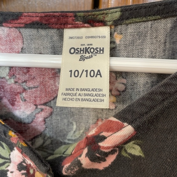 OSHKOSH UEC Girls Size 10 Gray Pink Floral 3/4 Sleeve V-neck casual dress - Picture 5 of 10